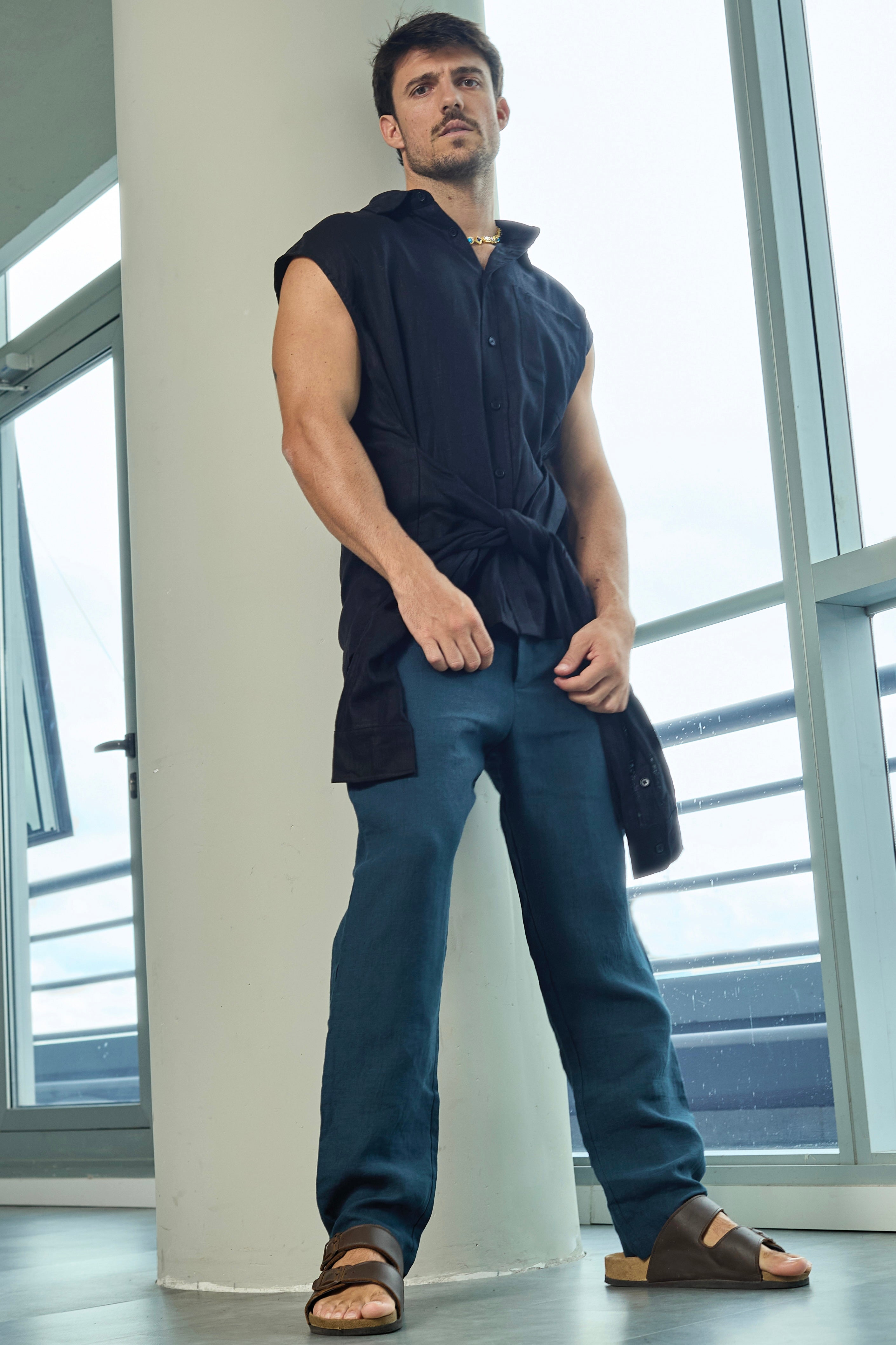 Tie Linen Sleeveless Shirt