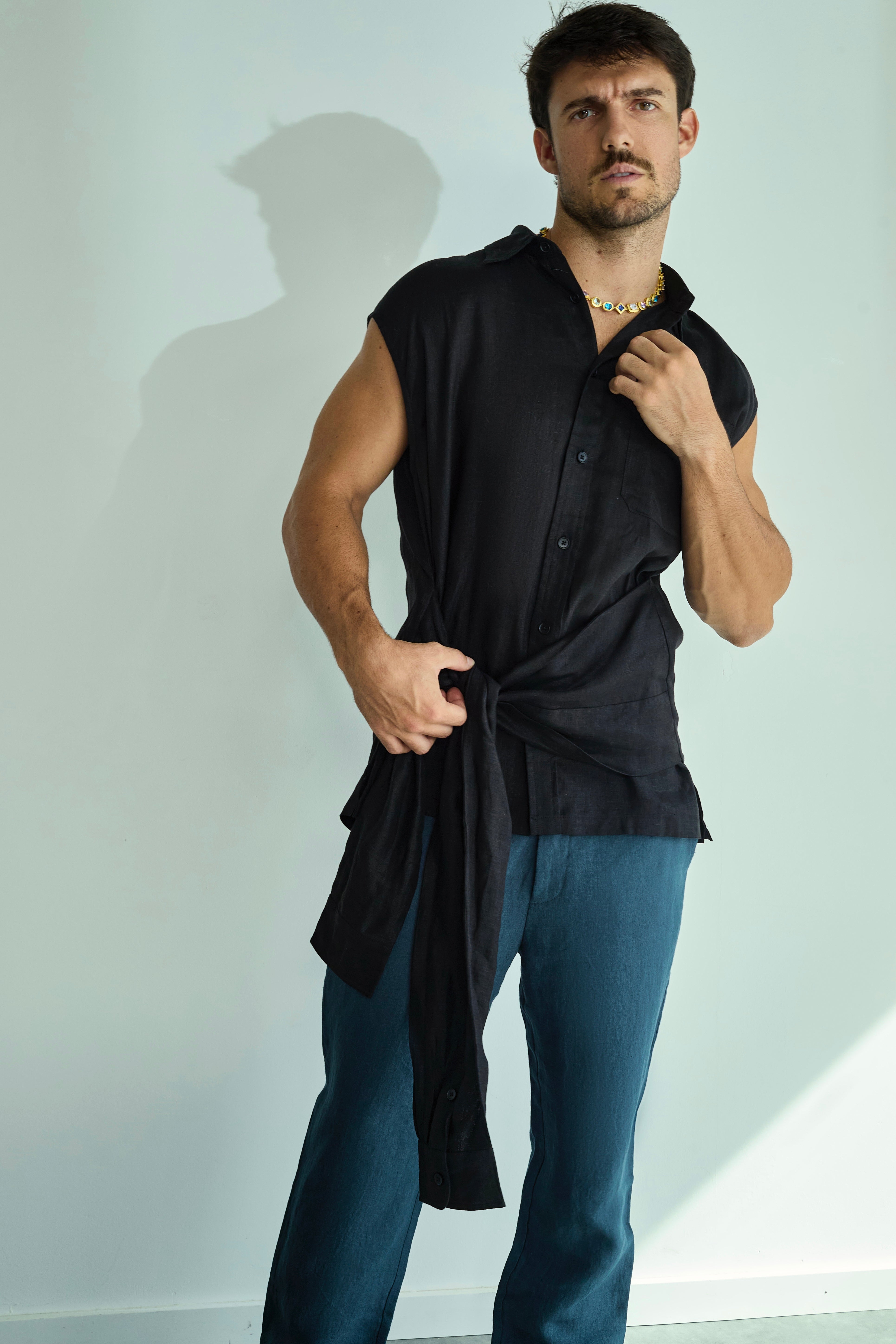 Tie Linen Sleeveless Shirt