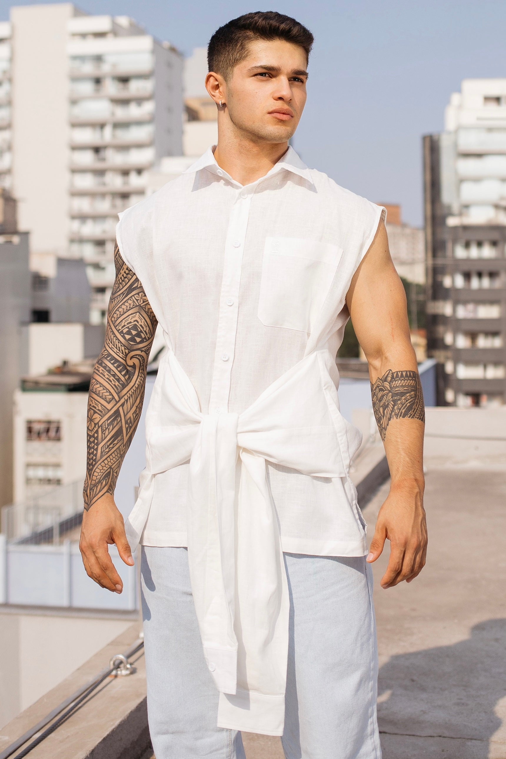 Tie Linen Sleeveless Shirt