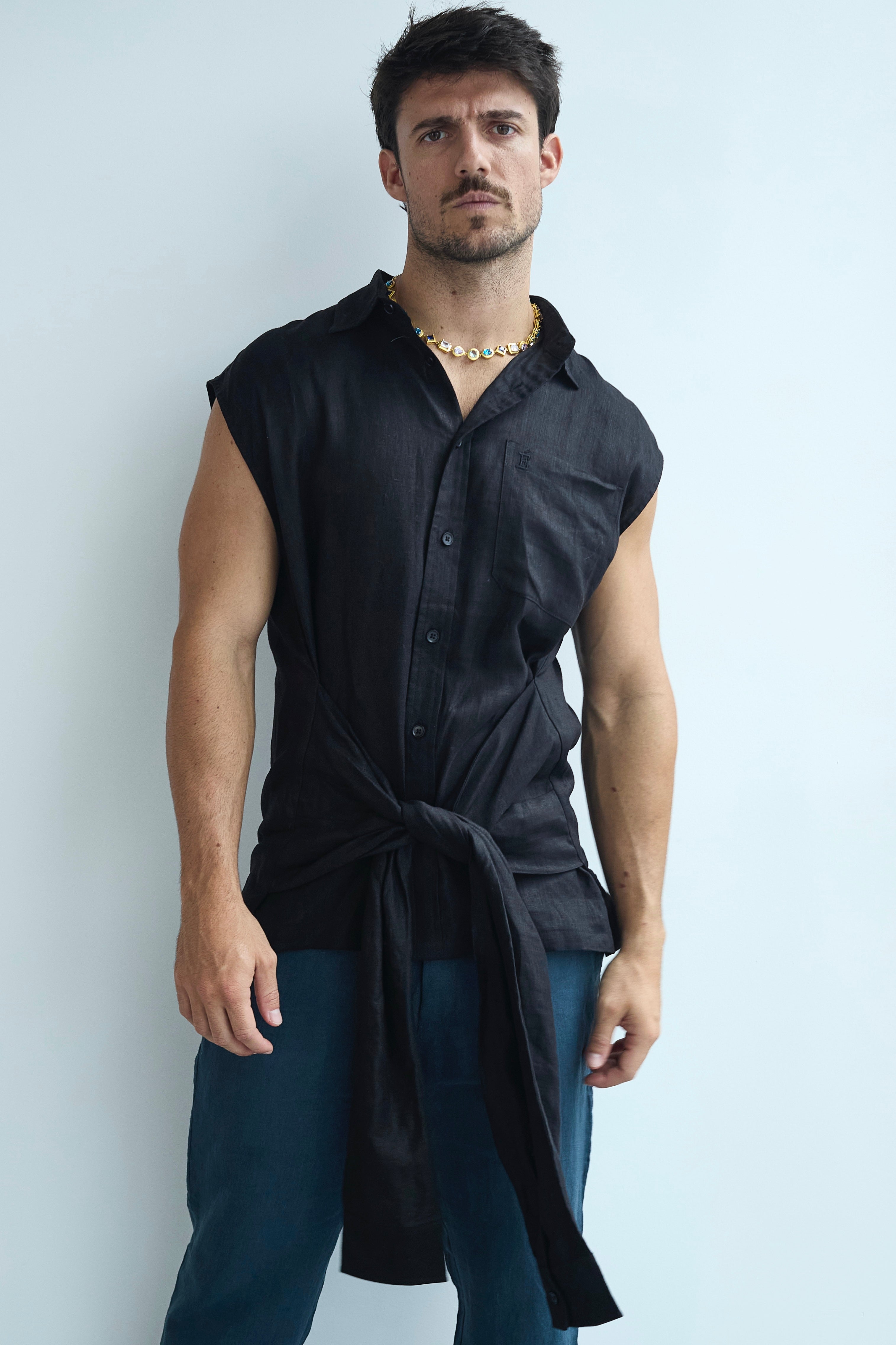 Tie Linen Sleeveless Shirt