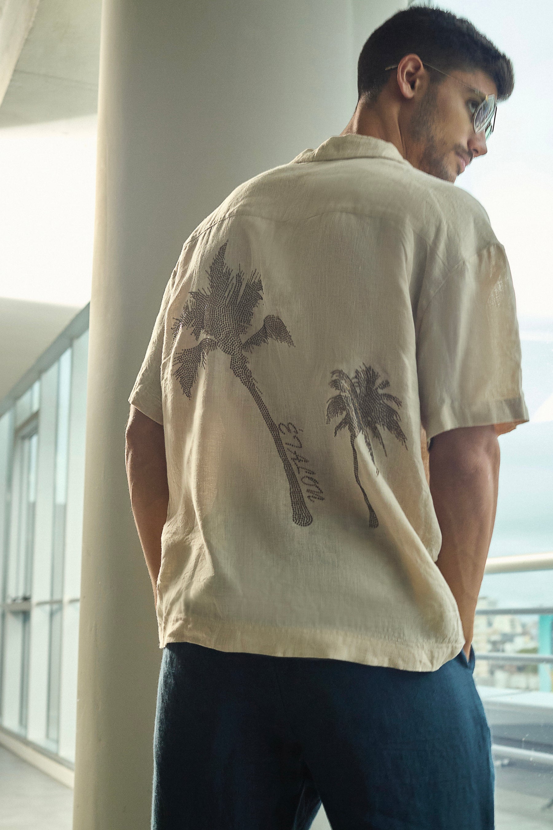 Crystal Palm Tree Linen Shirt