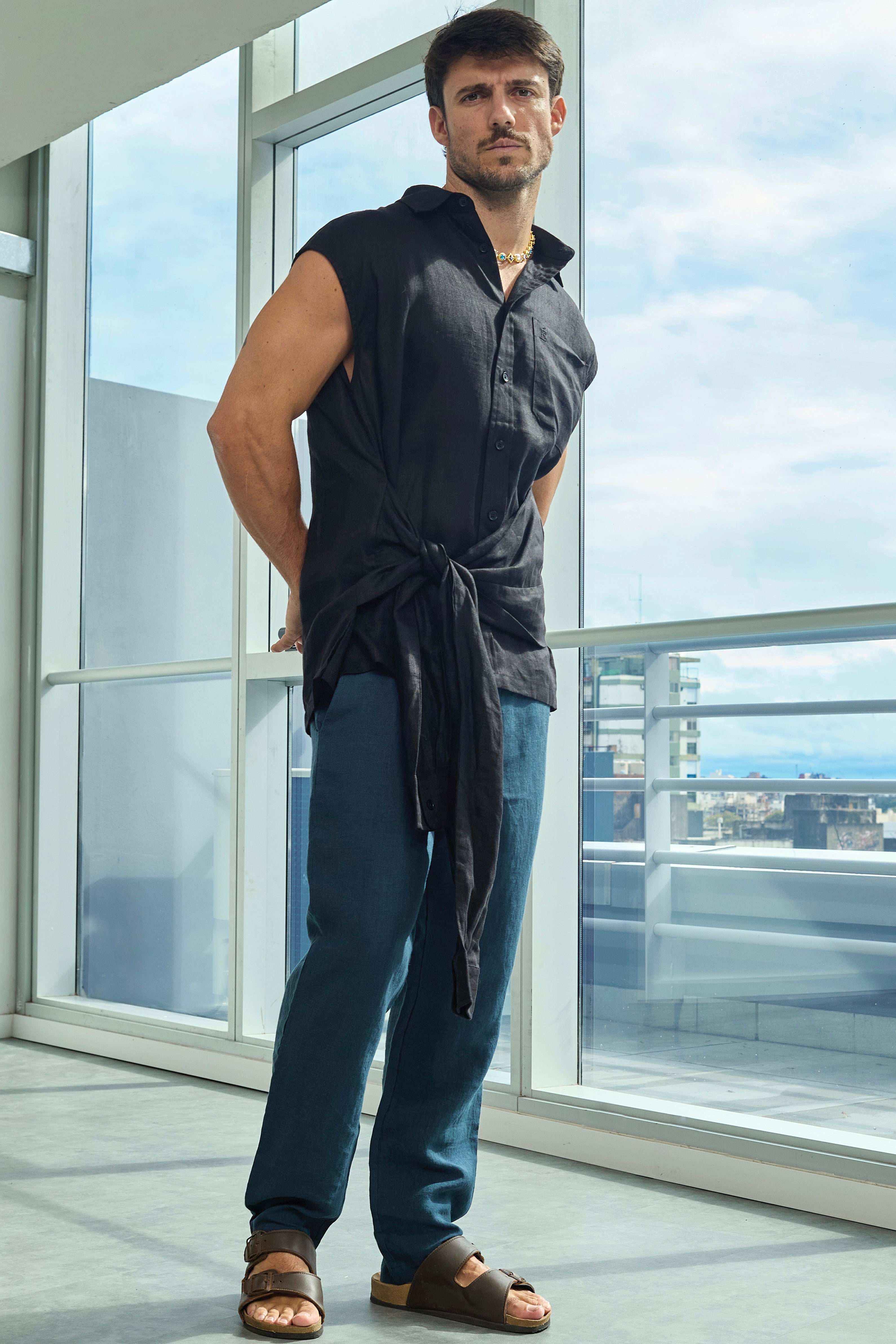 Tie Linen Sleeveless Shirt