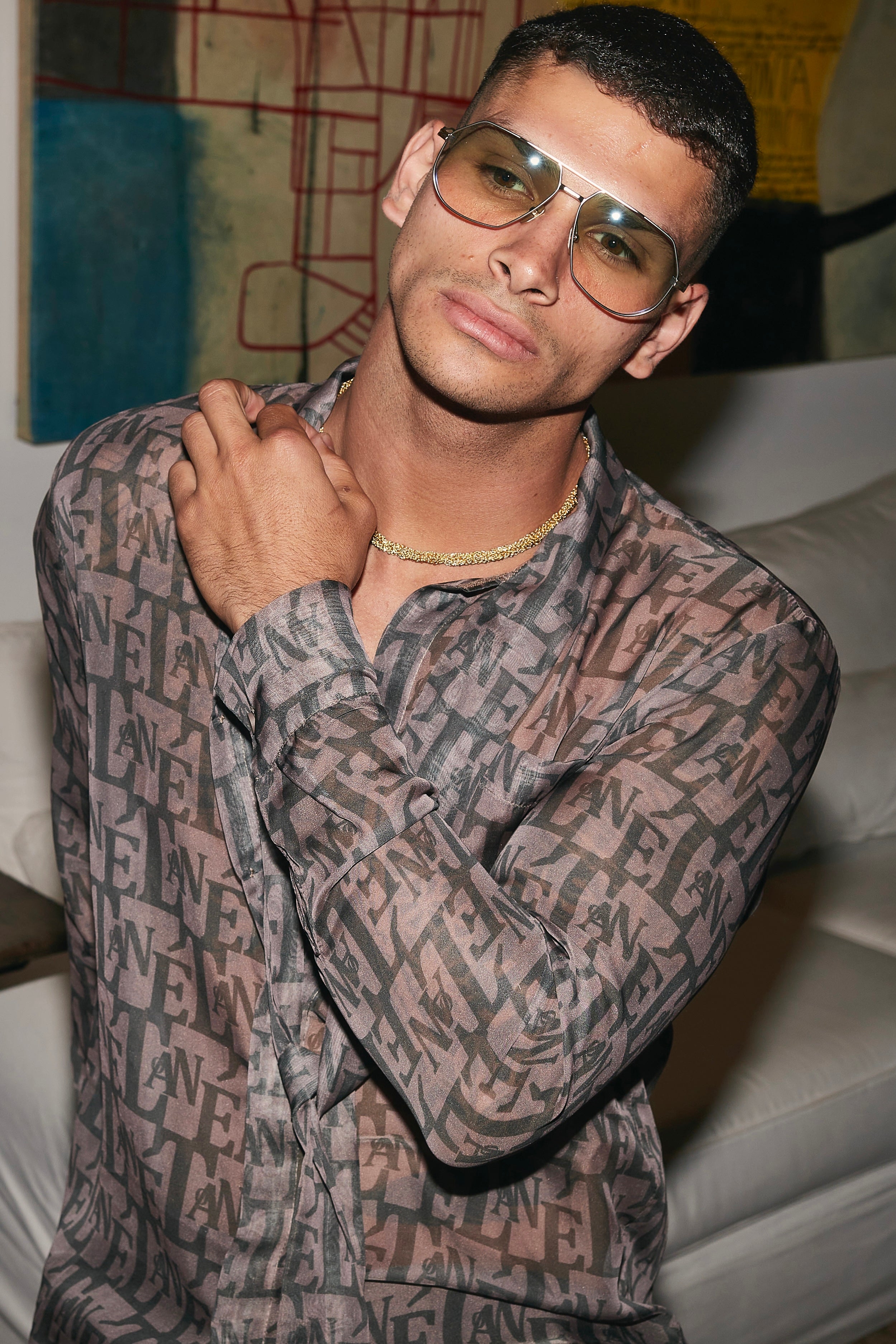 Monogram Tie Chiffon Shirt 01