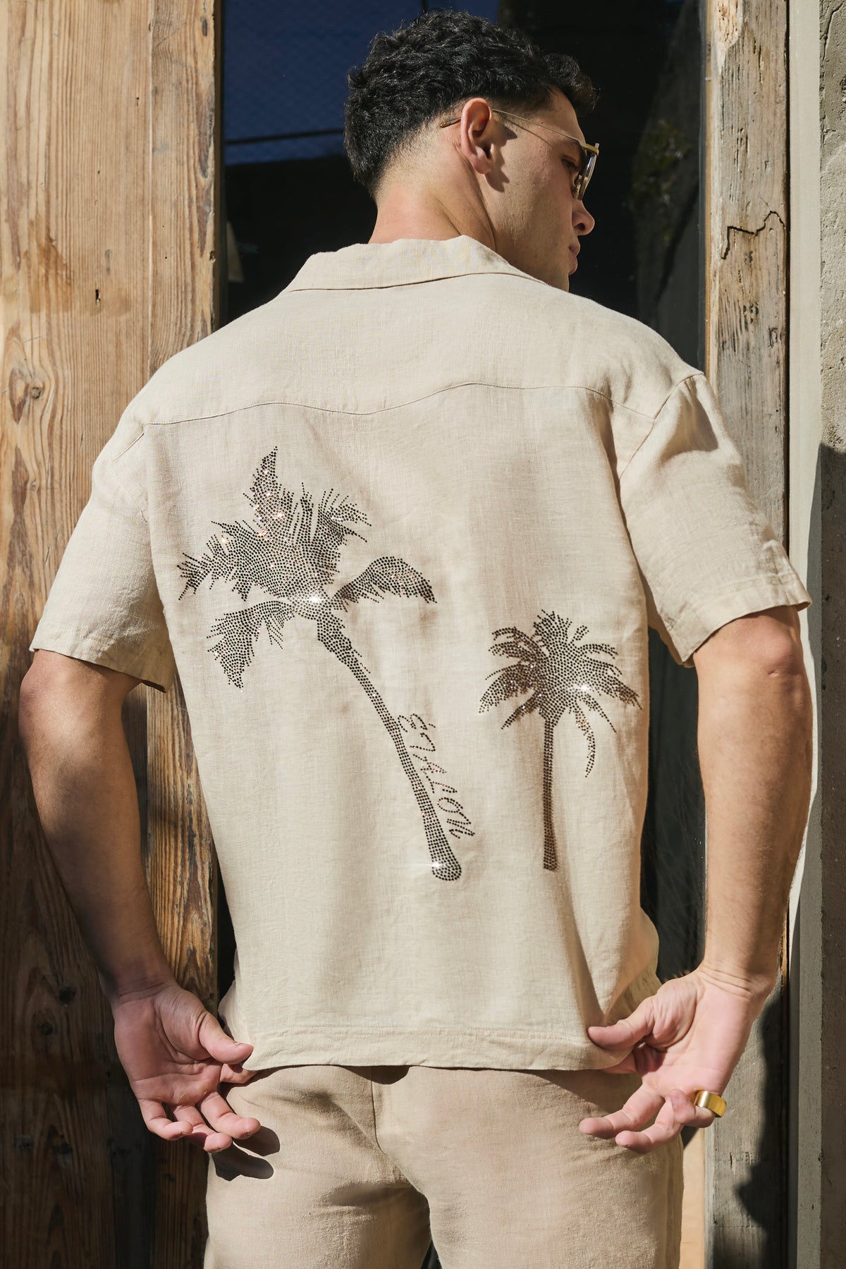 Crystal Palm Tree Linen Shirt