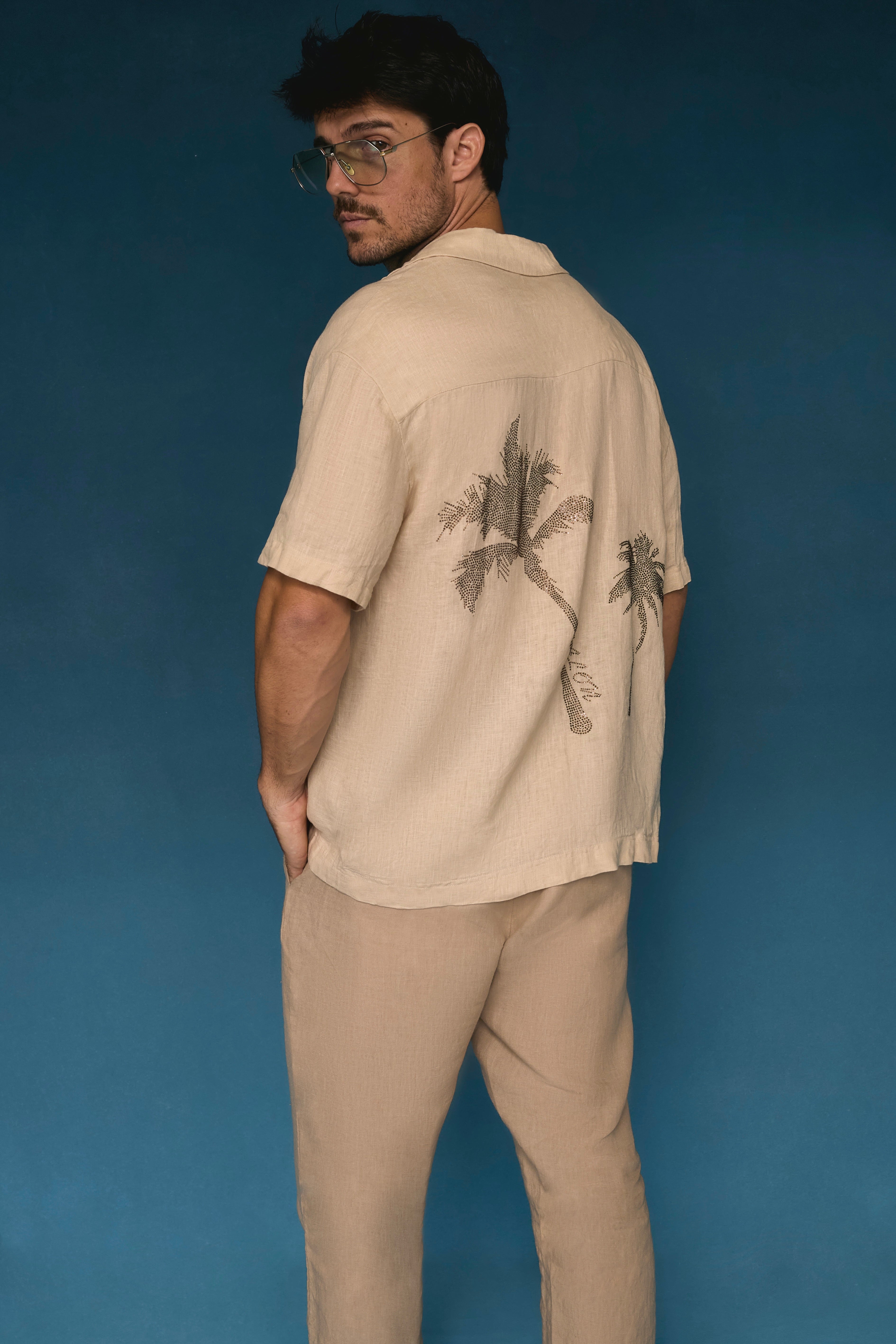 Crystal Palm Tree Linen Shirt