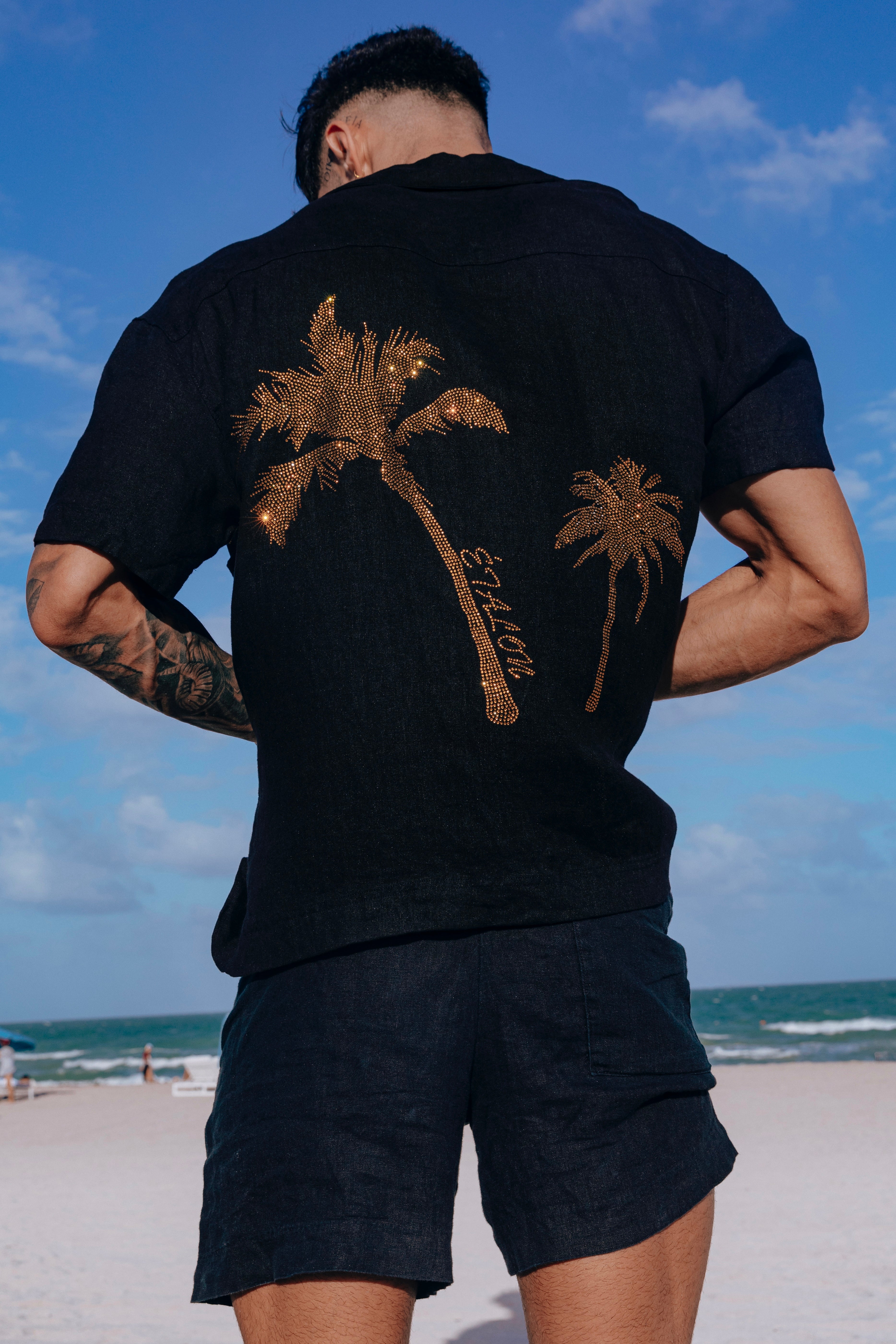 Crystal Palm Tree Linen Shirt 02