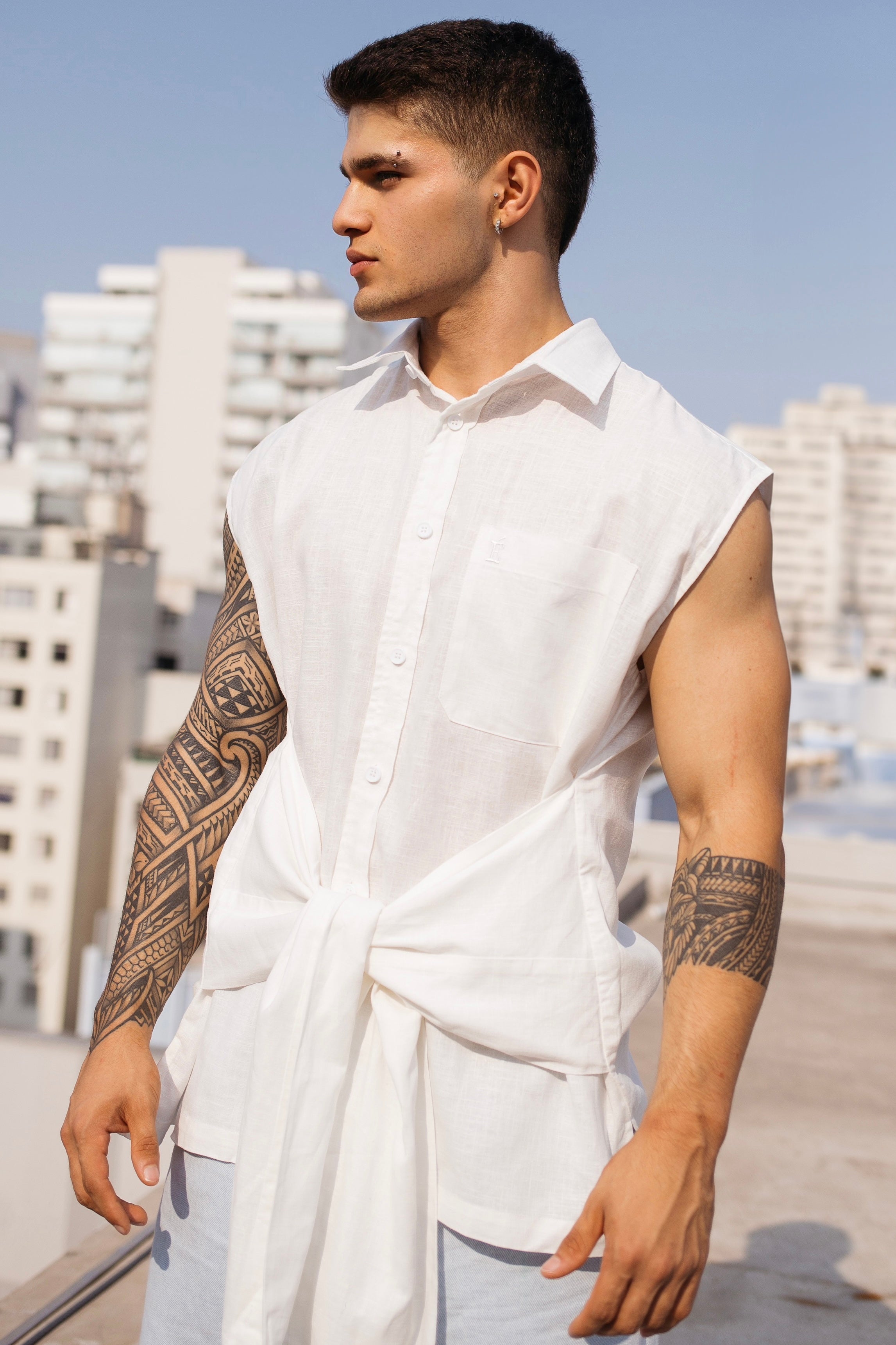 Tie Linen Sleeveless Shirt