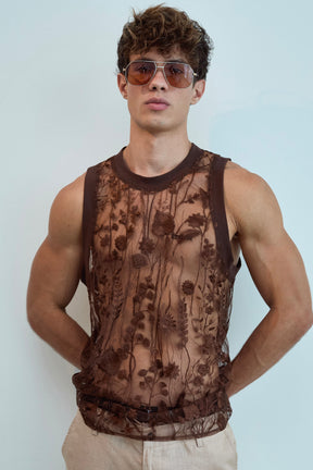 Brown Floral Illusion Tank