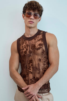 Brown Floral Illusion Tank