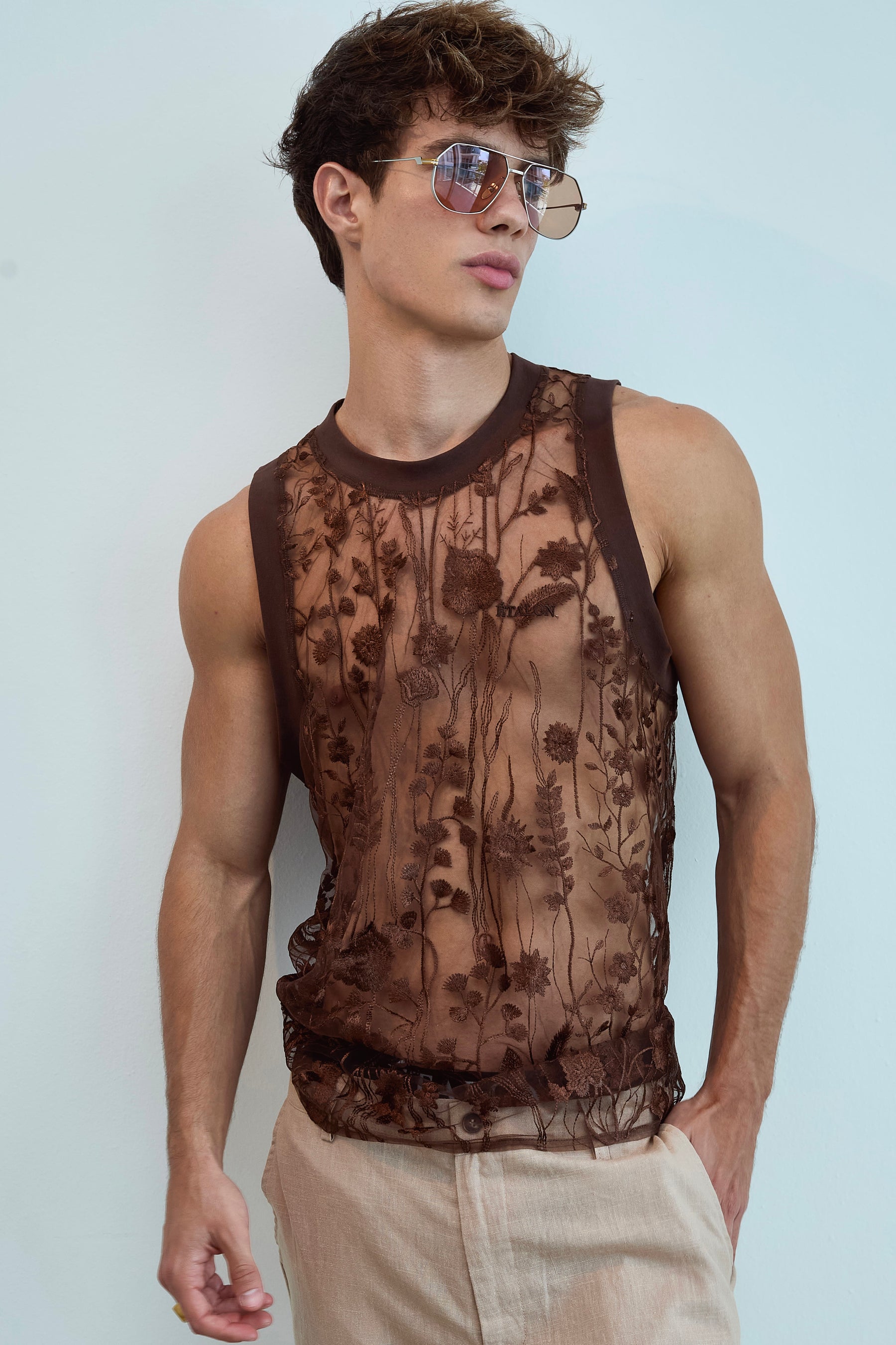 Brown Floral Illusion Tank