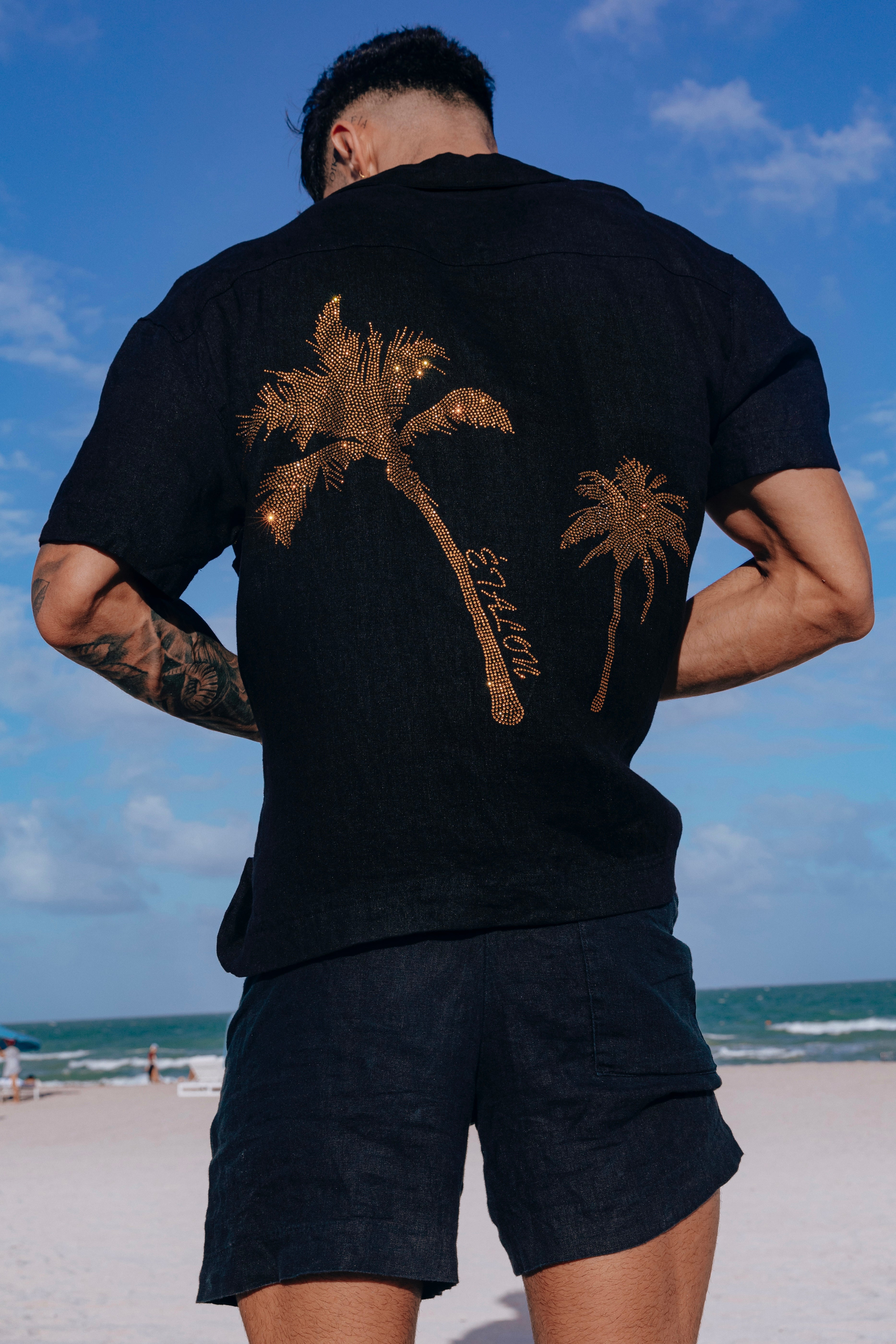 Crystal Palm Tree Linen Shirt