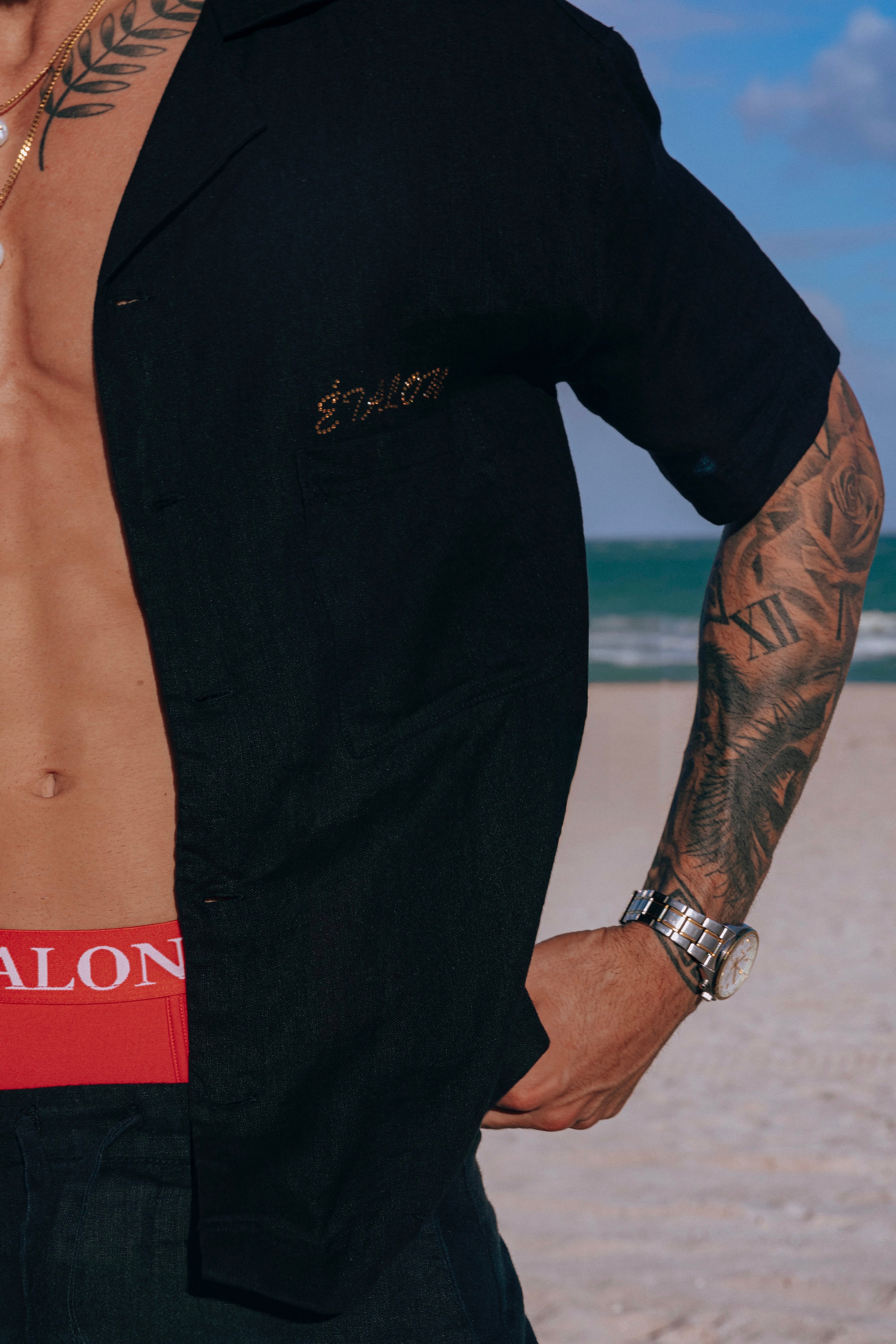 Crystal Palm Tree Linen Shirt